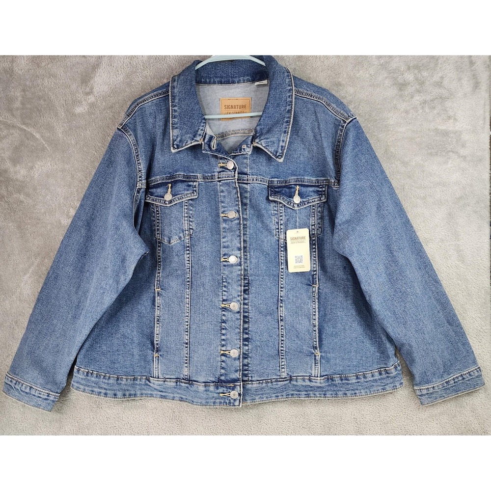 Signature Levi Strauss Jacket Womens 4X Blue Denim Trucker Jean Coat Plus Size
